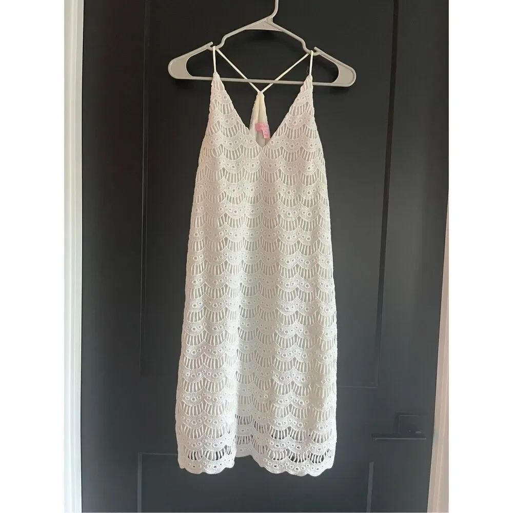 Lilly Pulitzer White Natalie Resort Scalloped Lace Strappy Tank Dress Lined XS
